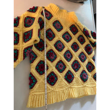 Load image into Gallery viewer, Vintage 70s handmade crochet yellow granny square blanket sweater size medium