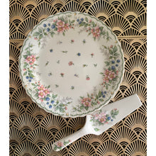 Load image into Gallery viewer, Andrea by Sadek cake plate and server floral porcelain with gold trim 10”