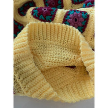 Load image into Gallery viewer, Vintage 70s handmade crochet yellow granny square blanket sweater size medium