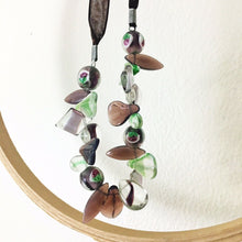 Load image into Gallery viewer, Vintage blown art glass beaded choker on ribbon purple necklace pastel