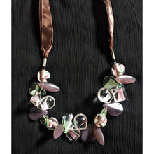 Load image into Gallery viewer, Vintage blown art glass beaded choker on ribbon purple necklace pastel