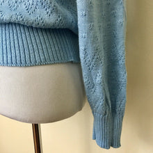Load image into Gallery viewer, Vintage sweater size small/medium light blue lightweight Cuddle Knit eyelet