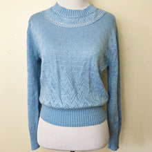 Load image into Gallery viewer, Vintage sweater size small/medium light blue lightweight Cuddle Knit eyelet