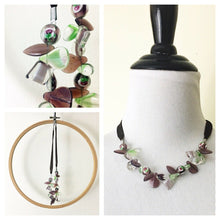 Load image into Gallery viewer, Vintage blown art glass beaded choker on ribbon purple necklace pastel