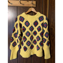 Load image into Gallery viewer, Vintage 70s handmade crochet yellow granny square blanket sweater size medium