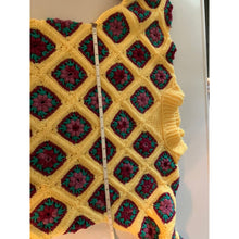 Load image into Gallery viewer, Vintage 70s handmade crochet yellow granny square blanket sweater size medium