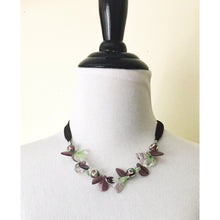 Load image into Gallery viewer, Vintage blown art glass beaded choker on ribbon purple necklace pastel