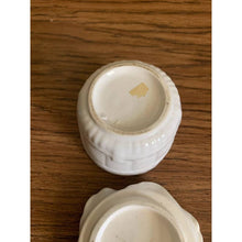 Load image into Gallery viewer, Vintage ceramic covered jewelry dish white basket weave floral
