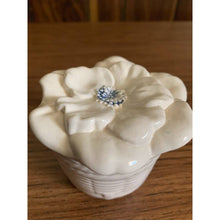 Load image into Gallery viewer, Vintage ceramic covered jewelry dish white basket weave floral