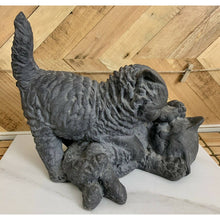 Load image into Gallery viewer, Kittens playing sculpture grey cats plaster resin mold door stop as is