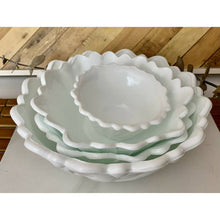 Load image into Gallery viewer, Vintage white milk glass nesting serving bowl set leaf and floral bottom