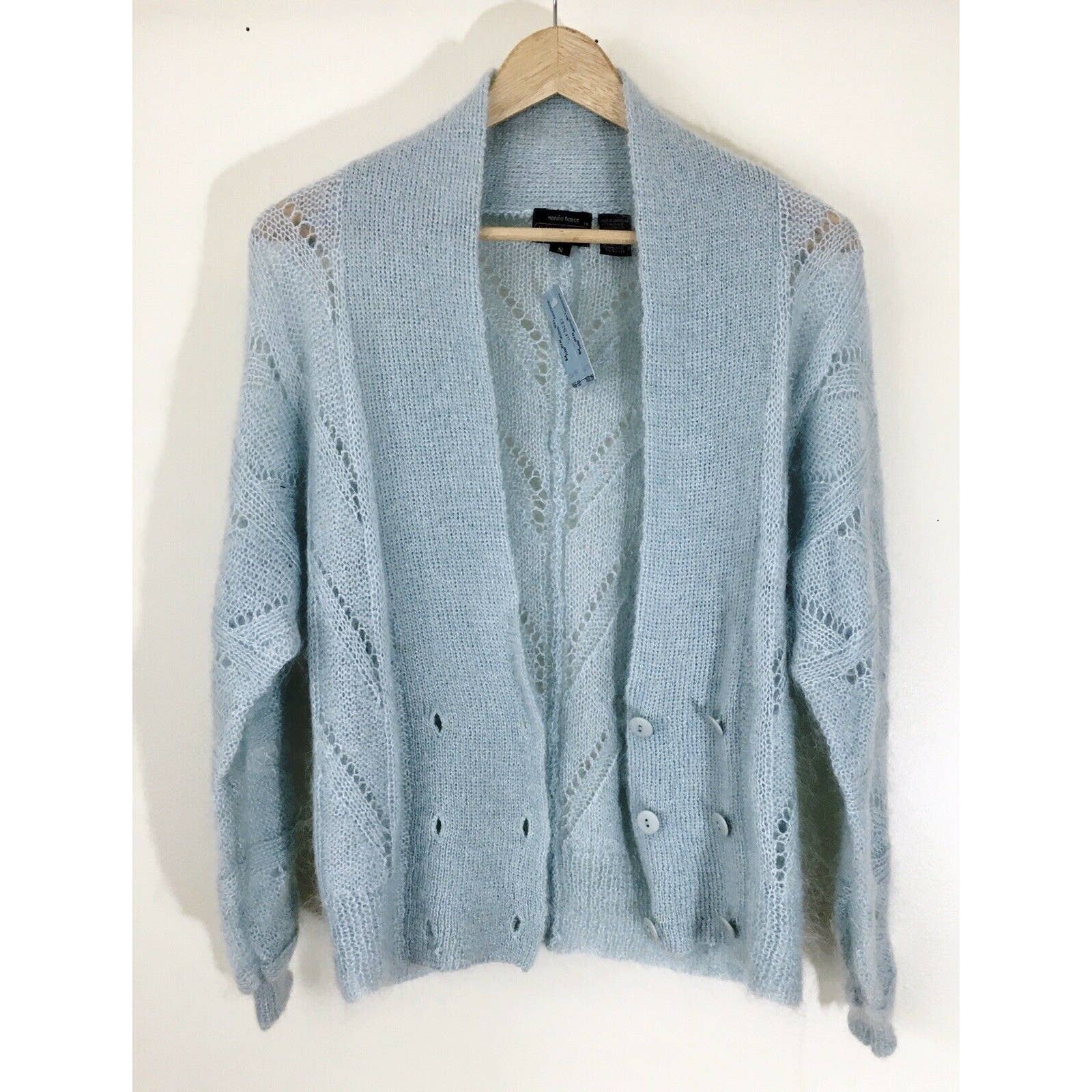 Vintage mohair cardigan sweater size small petite deadstock blue double  breasted