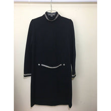 Load image into Gallery viewer, Vintage 1960s Dress Size 12 Black Long Sleeve Rhinestone Collar Cuff Belt Wool