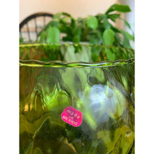 Load image into Gallery viewer, Vintage mid century green glass optic bowl ball vase diamond pattern scalloped edge