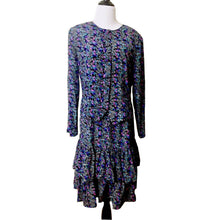 Load image into Gallery viewer, Vintage 80s skirt & blouse set 1980s with shoulder pads and ruffle skirt