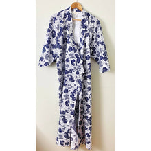 Load image into Gallery viewer, Vintage Kimono printed blue white floral cotton authentic traditional