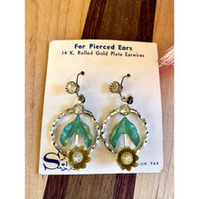 Load image into Gallery viewer, Vintage Gold Tone Dangle Earrings Metal blue Rhinestones