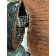 Load image into Gallery viewer, Vintage metal goat bell with leather strap barn find