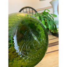 Load image into Gallery viewer, Vintage mid century green glass optic bowl ball vase diamond pattern scalloped edge