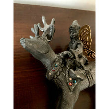 Load image into Gallery viewer, Ricker pewter Christmas reindeer & elf handcrafted 1994 table ornament