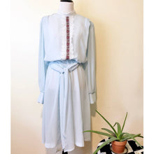 Load image into Gallery viewer, Vintage Prairie Dress Sz 10 Semi Sheer Elastic Waist Blue Chiffon Long Sleeve
