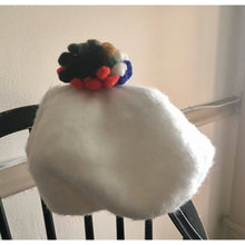 Load image into Gallery viewer, Vintage Beret White Felt With Pom Pom hat Ooh La La!