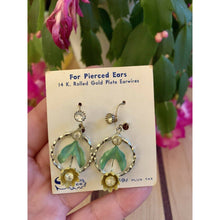 Load image into Gallery viewer, Vintage Gold Tone Dangle Earrings Metal blue Rhinestones