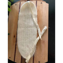 Load image into Gallery viewer, Vintage angora hand knit head warmer scarf half hat bonnet cream colored as is