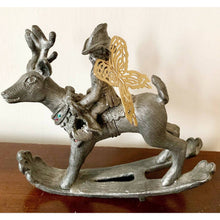 Load image into Gallery viewer, Ricker pewter Christmas reindeer & elf handcrafted 1994 table ornament