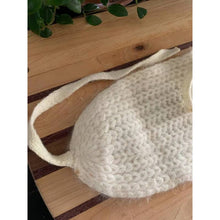 Load image into Gallery viewer, Vintage angora hand knit head warmer scarf half hat bonnet cream colored as is