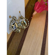 Load image into Gallery viewer, Vintage Gold Tone Dangle Earrings Metal blue Rhinestones