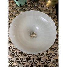 Load image into Gallery viewer, Antique opalescent milk glass hanging pendant lamp shade ribbed 10"
