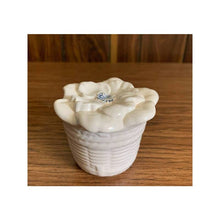 Load image into Gallery viewer, Vintage ceramic covered jewelry dish white basket weave floral
