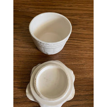 Load image into Gallery viewer, Vintage ceramic covered jewelry dish white basket weave floral
