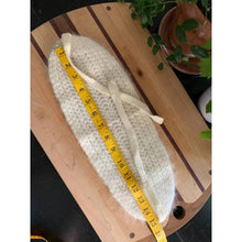 Load image into Gallery viewer, Vintage angora hand knit head warmer scarf half hat bonnet cream colored as is