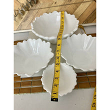 Load image into Gallery viewer, Vintage white milk glass nesting serving bowl set leaf and floral bottom
