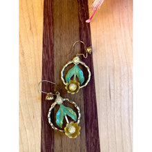 Load image into Gallery viewer, Vintage Gold Tone Dangle Earrings Metal blue Rhinestones