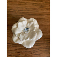 Load image into Gallery viewer, Vintage ceramic covered jewelry dish white basket weave floral