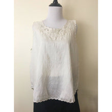 Load image into Gallery viewer, Vintage silk top size M/L sleeveless Vietnamese blouse semi sheer ivory lace detail