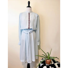Load image into Gallery viewer, Vintage Prairie Dress Sz 10 Semi Sheer Elastic Waist Blue Chiffon Long Sleeve