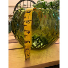 Load image into Gallery viewer, Vintage mid century green glass optic bowl ball vase diamond pattern scalloped edge