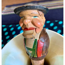 Load image into Gallery viewer, Vintage black forest carved wood bottle stopper old man with puppet mouth