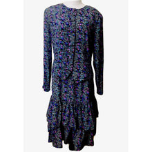 Load image into Gallery viewer, Vintage 80s skirt & blouse set 1980s with shoulder pads and ruffle skirt