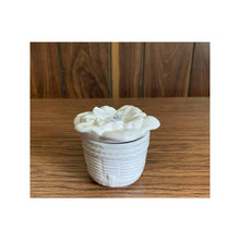 Load image into Gallery viewer, Vintage ceramic covered jewelry dish white basket weave floral