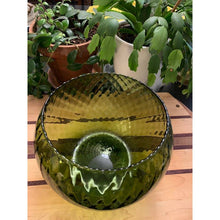 Load image into Gallery viewer, Vintage mid century green glass optic bowl ball vase diamond pattern scalloped edge