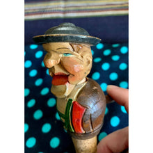 Load image into Gallery viewer, Vintage black forest carved wood bottle stopper old man with puppet mouth