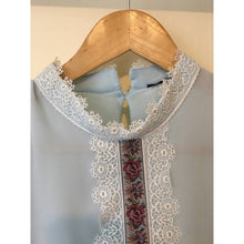 Load image into Gallery viewer, Vintage Prairie Dress Sz 10 Semi Sheer Elastic Waist Blue Chiffon Long Sleeve