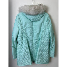 Load image into Gallery viewer, Vintage White Stag hooded puffer jacket mint green zipper faux fur trim