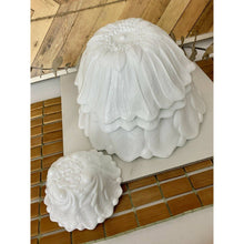 Load image into Gallery viewer, Vintage white milk glass nesting serving bowl set leaf and floral bottom