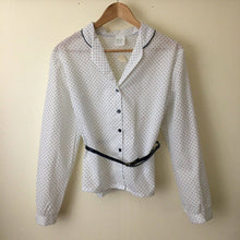 Load image into Gallery viewer, 1980s blouse size 36 deadstock polka dot belted button up